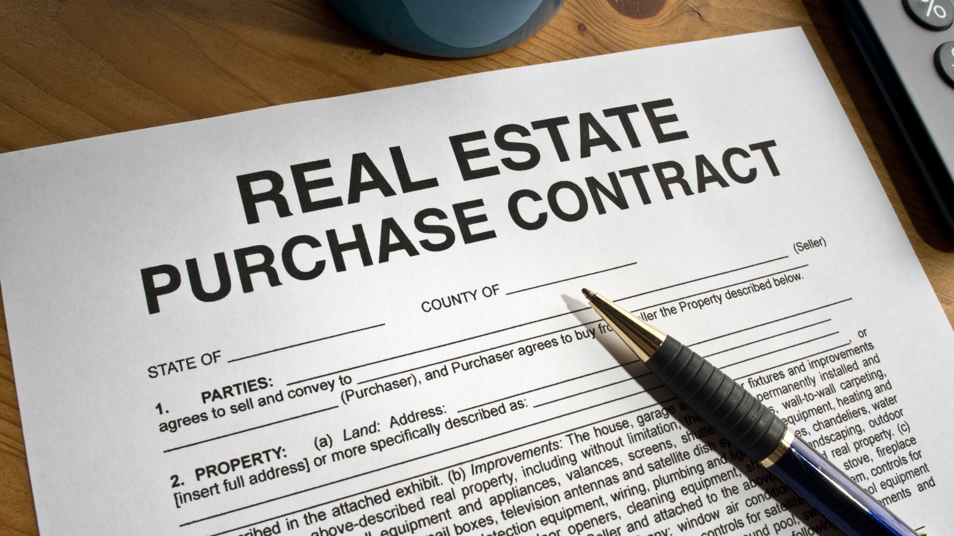 Real estate purchase contract representing buyer loan choices and financing strategy